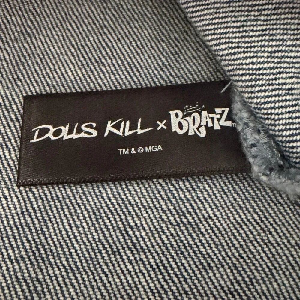 Dolls Kill x Bratz Denim 2 Piece Set Jacket Skirt Faux Fur Blue Checkered Large